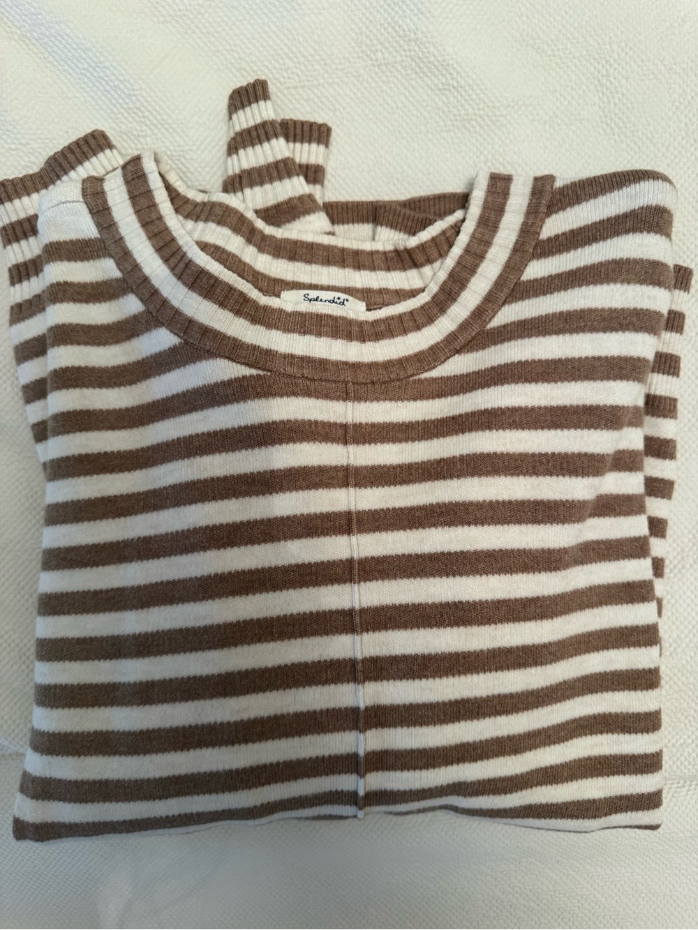 Splendid Cream and Brown Striped Lightweight Sweater